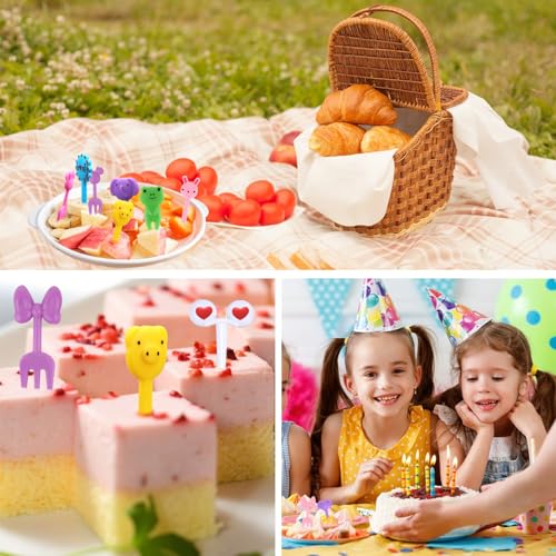 60 Stück Food Picks, MXTIMWAN Obstgabeln Kinder Animal Fruit Forks, Mini Gabel Piekser Fingerfood Picks 3D Wiederverwendbar Obst Zahnstocher Gabel Spieße Kinder für Lunch-Box Party Nachmittagstee