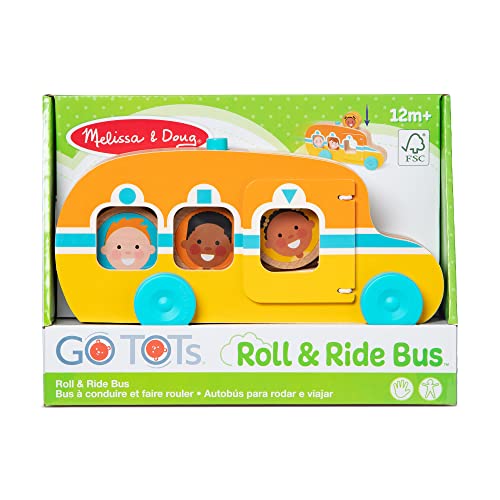 Image of Melissa & Doug GO Tots Wooden Roll & Ride Bus with 3 Disks School Bus Toys for Babies and Toddlers - FSC-Certified Materials