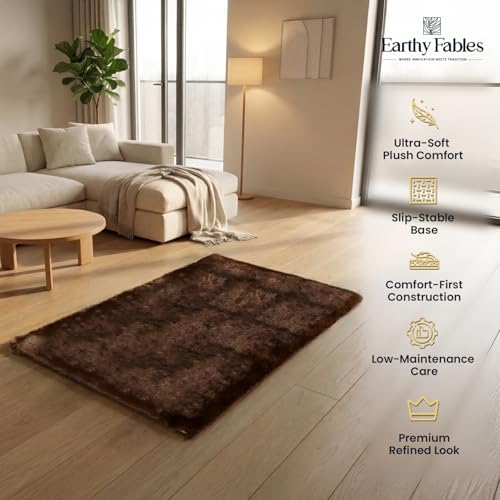 Image of Earthy Fables Plush Microfiber Bath Mat, Quick Dry, Anti-Skid, Water Absorbent, Non-Slip, Machine Washable Floor Rug, Shower Mat, Door Mat for Bathroom, Bedroom, 60 x 40 cm - Brown