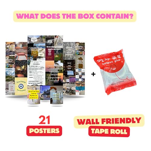 Image of Yellow Town India UPSC Motivation Poster Kit for Aspirants | 21 Multisize (Four A4, Eight A5, Nine A6) Hostel-Friendly Wall Posters with Free Adhesive Tape Roll | 300 GSM Glossy Card Stock Prints | Study Room & Exam Preparation Decor