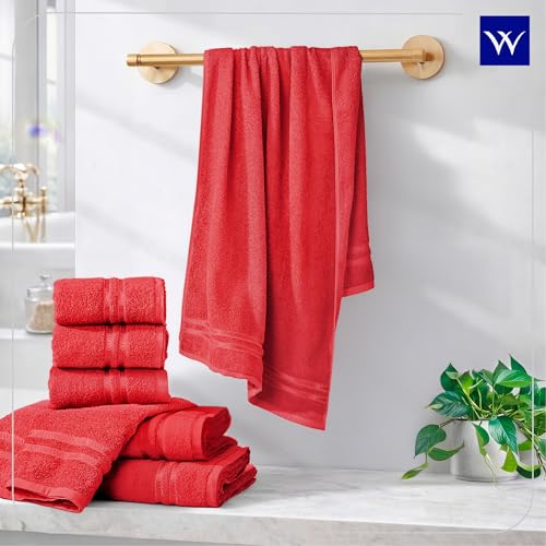 Image of Welspun 100% Cotton Quick Dry Bath Towel | High Absorbency Super Soft, Fast Drying Towels for Bath | 380 GSM Large Size Bath Towel for Men and Women | 70cm X 150cm - Red