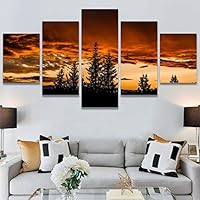 SIGNWIN 5 Panel Canvas Wall Art Setting in The Trees for Home Decorations Ready to Hang - 60
