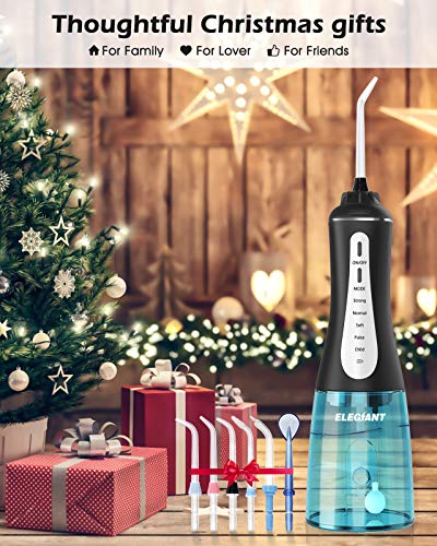 ELEGIANT Water Flosser for Teeth, 5 Modes Cordless Dental Oral Irrigator Rechargeable with 350ML Cleanable Water Tank, IPX7 Waterproof, Teeth Cleaner for Home, Travel, Braces and Bridges Care