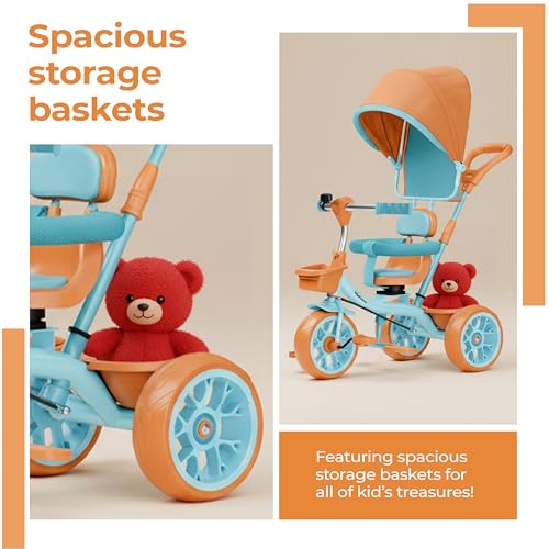 Image of Lifelong Kids Parental Control Tricycle with Canopy,Harness,EVA Wheels, Bell & Storage Basket|Baby Trike|Age Group 1 Years to 4 Years Carrying Capacity Upto 25 kg (Green /Tan)