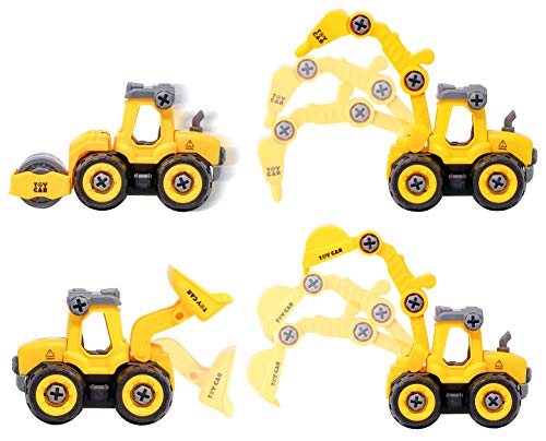 Image of Zest 4 Toyz Construction Vehicle Toy Set for Kids | 4 Pcs Engineering Truck Toys Excavator Bulldozer Road Roller Loader STEM Educational Toy Push and Go Construction Toys for Boys Girls