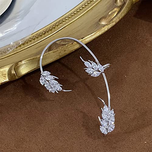Sparkling Rhinestone Wheat Ear Cuffs 2Pcs Leaf Cartilage Ear Wrap Non-Pierced Fake Earrings Prom Party Festival Accessory for Women3