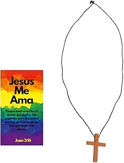 12 Sets of Bulk Spanish Jesus Loves Me, Jesus Me AMA, Juan 3:16, Wooden Cross Necklaces with Spanish Bookmark Pocket Cards Spanish Party Favors for Missionaries Religious Christian Church Giveaways