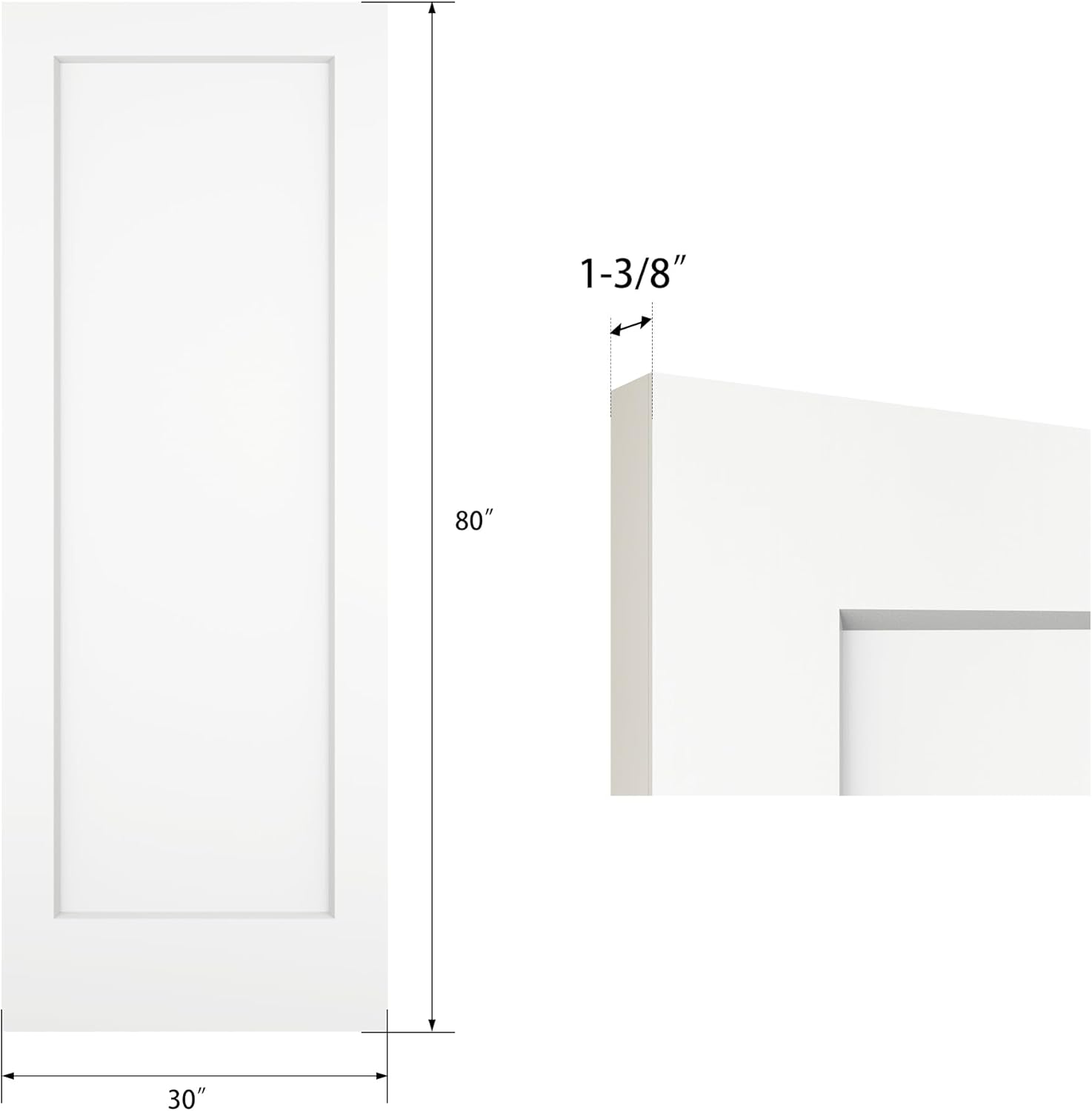 BARNSMITH 30x80 1-Panel Prefinished Laminate White Hollow Core Door Slab, Shaker Style, for Pocket, Swing, Sliding Door, Durable and Lightweight