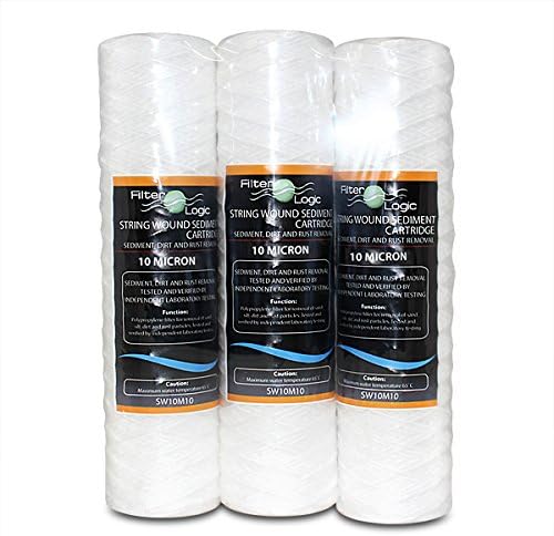 3 x FilterLogic 10" 10 Micron String Wound Sediment Water Filter Cartridge to filter particles & sediment for Hard Water, WVO & all aquarium,ponds,springs/Aquarium/Bio Diesel/Vegetable oil/Fishkeeping