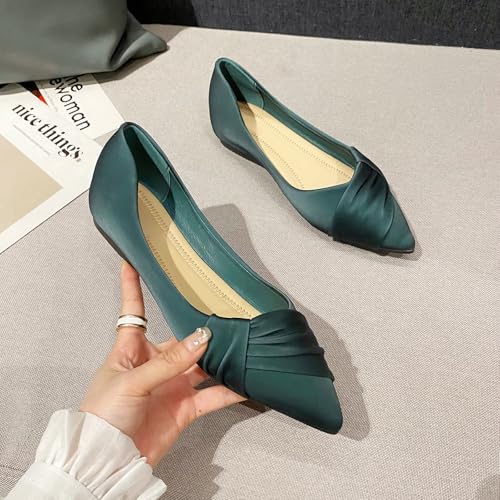 GYUBLWomens Pointed Toe Ballet Flats Pleated Bow Slip On Dress Shoes Comfort Shoes2