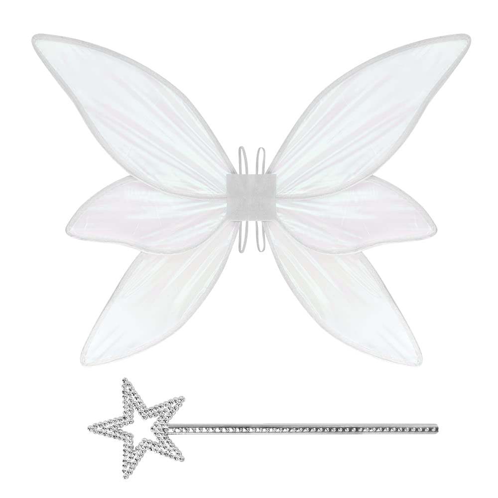 BUZIFU Fairy Wings Butterfly Wings Dress Up Sparkling Sheer Wings Fairy Angel Wings with Wand Fairy Princess Costume Accessories Angel Princess Set for Girls Women Birthday Stage Fairy Themed Party