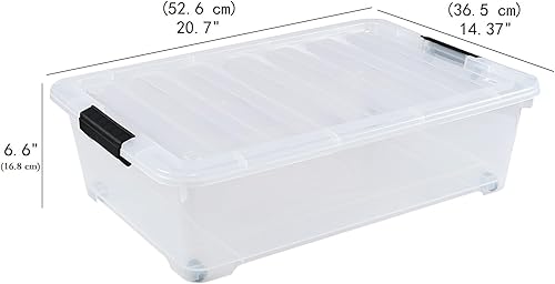 Miniatura 2 de Paquete de 3 cajas de almacenamiento de plástico con ruedas de 20 cuartos de galón, contenedores organizadores apilables debajo de la cama con tapa,