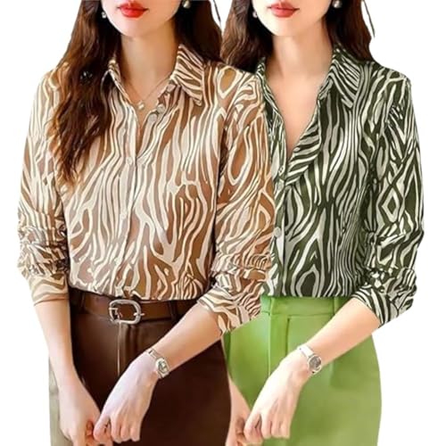 Image of Leriya Fashion Shirt for Women S-3XL | Abstract Printed Crepe Full Sleeve Shirt Collared Silhouette | Office Wear Tops for Women, Western Shirt for Women & Stylish Tops for Women Smart-Casual Styling