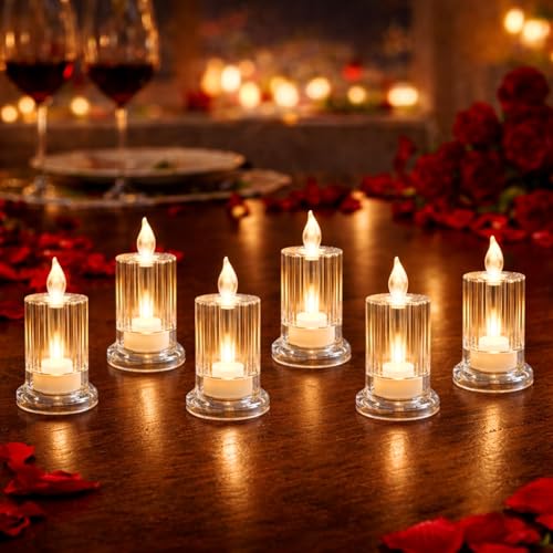 VERVENIX RadiantGlow LED Flameless Candle Lights (Warm Golden, Pack of 6) | Crystal Design Decorative Lamps for Diwali, Christmas, Wedding & Home Décor | Battery Operated Safe Flickering Flame