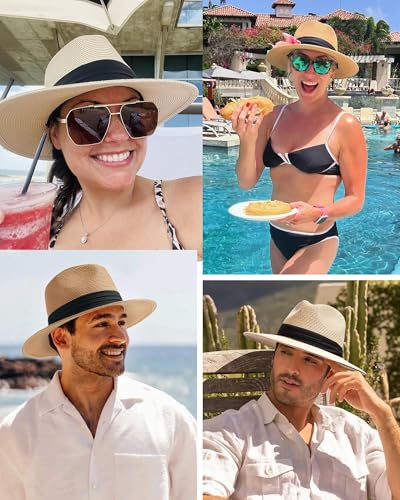 FURTALK Sun Hat Wide Brim Straw Fedora Panama Beach for Men Women | Foldable & Packable for Travel, Breathable Sweatband, Adjustable Chin Strap, Ideal for Summer Boating, Gardening or Holidays - Image 6