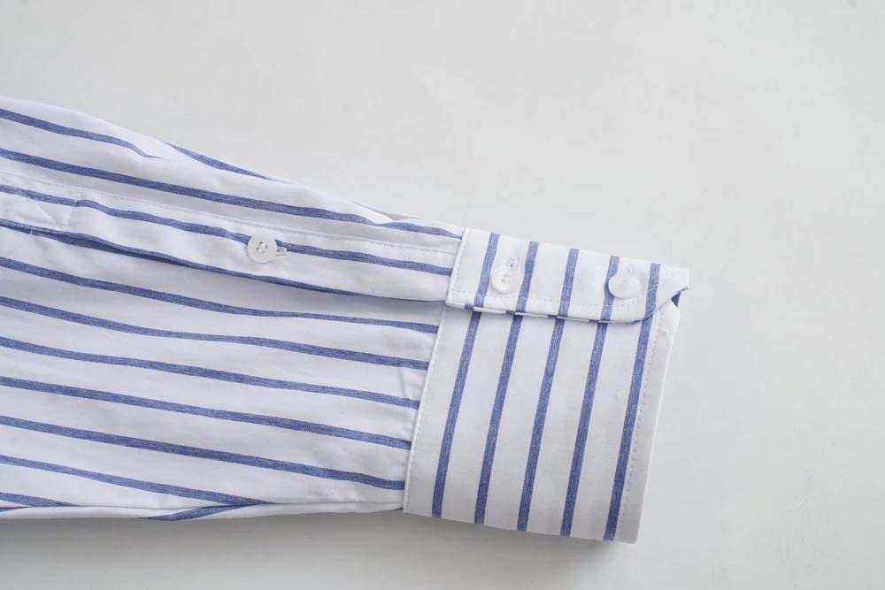 Lockeres Damenhemd,Damen Satin Bluse Hemd Blau Gestreiftes Hemd Langarm Vintage Mode Seidenhemden Business Hemd Mit Knopf Sexy Party Tops Lässige Arbeit Büro Bluse Für Mädchen Damen