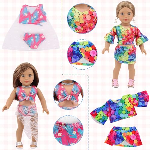 18 Pcs American 18 inch Doll Clothes,10 Sets Girl Doll Clothing and Accessories Outfits for 18 Inch Girl Doll,Including Dress,Shorts,Swimsuits (No Doll)