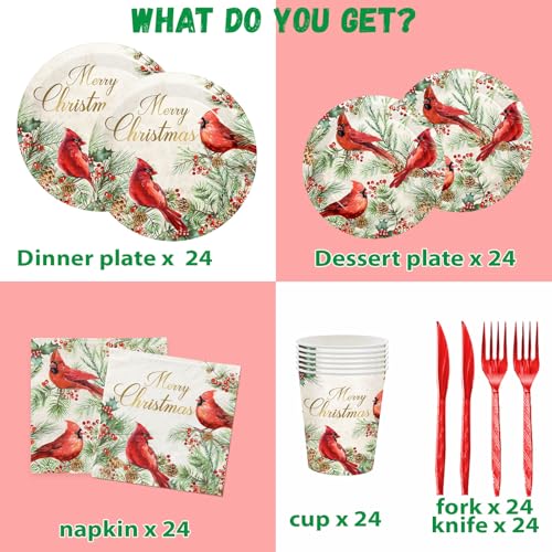 Christmas Cardinal Party Decorations, 144Pcs Cardinal Vintage Christmas Paper Plates and Napkins Xmas Red Birds Disposable Dinnerware Set for Winter Xmas Holiday Party Supplies – Image 6