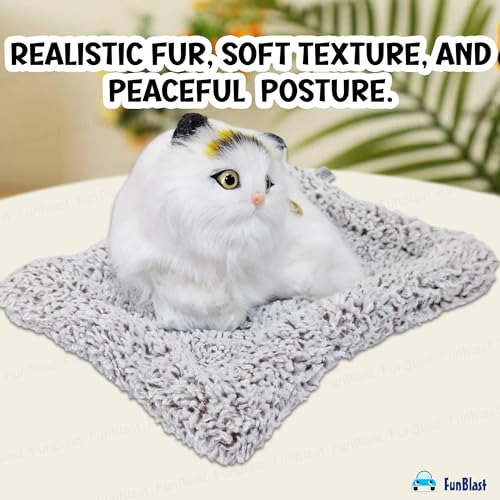Image of FunBlast Cute Cat Plush Toy with Meow Sound, Toy Accessories for Car Dashboard & Home Decor, Realistic Cat Pet Toys with Bed, Gift for Kids (White-Random)