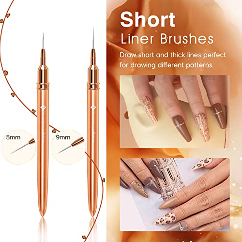Aeocidy Nail Art Liner Brushes Set- 5Pcs Nail Art Brushes Nail Striper Brush Nail Polish Painting Gel Liner Brushes For Nails Art Design Nail Long Striping Brush Metal Handle, Sizes 5/9/17/22/30Mm #TOP3