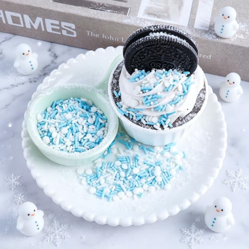 Image of Blue Sprinkles, Blue White Winter Sprinkle with Nonpareils Jimmies Confetti | Edible Cake Decorations for Baking, Ice Cream, Cookies, Cupcakes, Baby Shower Gender Reveal Frozen Birthday Party Supplies