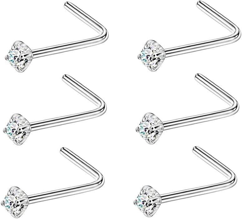 316L Surgical Steel Nose Rings L Shape Diamond Nose Studs Hypoallergenic Nostril Piercing Jewelry CZ Nose Screw for Women & Men, Clear/AB/Black, 1.5/2.0/2.5/3.0/4.0mm, 22/20/18 Gauge