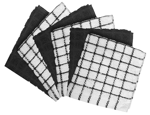 Image of Bumble Dish Cloths (6 Pack) | 12 inch x 12 inch | 100% Cotton Kitchen Towels | 405 GSM | Soft, Highly Absorbent & Durable Dish Towels for Kitchen | Black