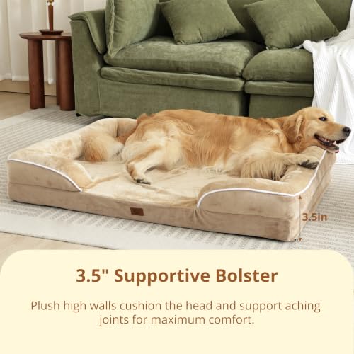 Image of EGOHOME Orthopedic Large Dog Bed, Waterproof Washable L Pet Bed 36 inch | Egg-Crate Gel Memory Foam Dog Couch Pet Sofa with Removable Washable Cover, Non-Slip Bottom, CertiPUR-US, Beige