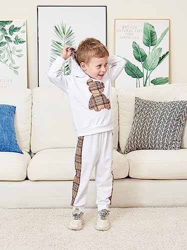 Toddler Baby Boy Clothes Outfits Plaid Bear Long Sleeve Hoodie Patchwork Pant Boy 2PC Outfit Set3