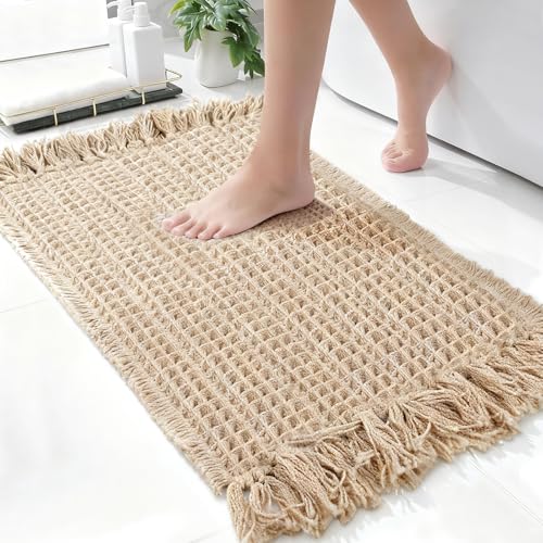 CozeForm Waffle Bath Mat 24×36, Khaki, Super Absorbent, Non-Slip