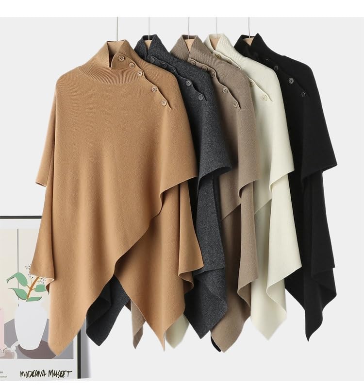 Scialle Donna,Mantello Da Donna Scialle Avvolgente Lungo Maglione Lavorato A Maglia Lana Merino Poncho Lavorato A Maglia Con Bottoni Elegante Morbido Cashmere Mantello Top Collo Alto Magl