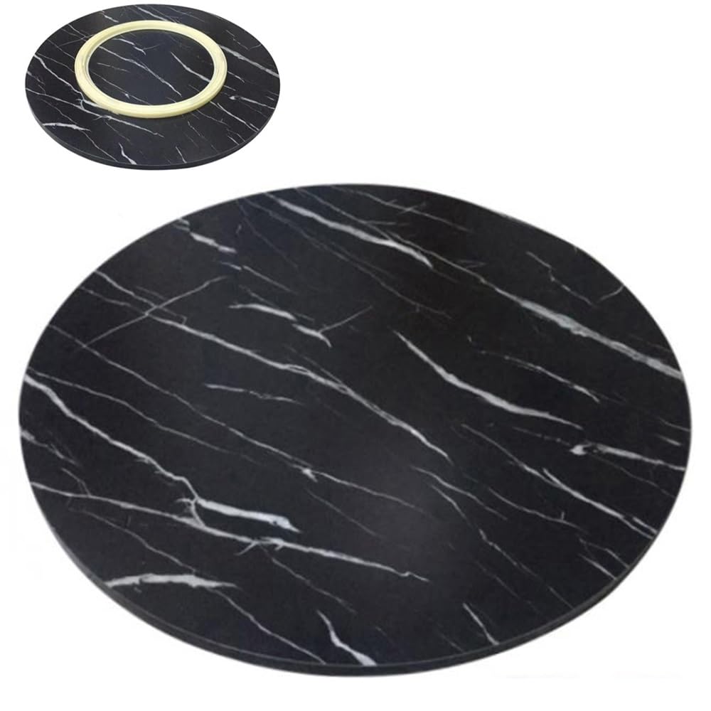 ASerZenith Beige Wooden Lazy Susan 20" - 40" | 360° Rotating Serving Tray For Dining Table | Perfect For Home Kitchen, Round Tabletop, Entertaining & Serving,Marblelike Black-90Cm/36