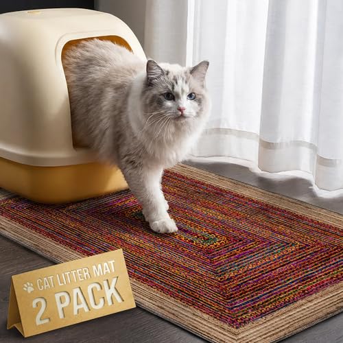 Image of Cat Litter Mat 2 Pack, 24 inchx36 inch Litter Trapping Mats for Litter Box, Non-Slip, Super Absorbent & Urine Proof, Machine Washable, Reusable Pee Pads for Cats, Dogs, Rabbits and Guinea Pigs