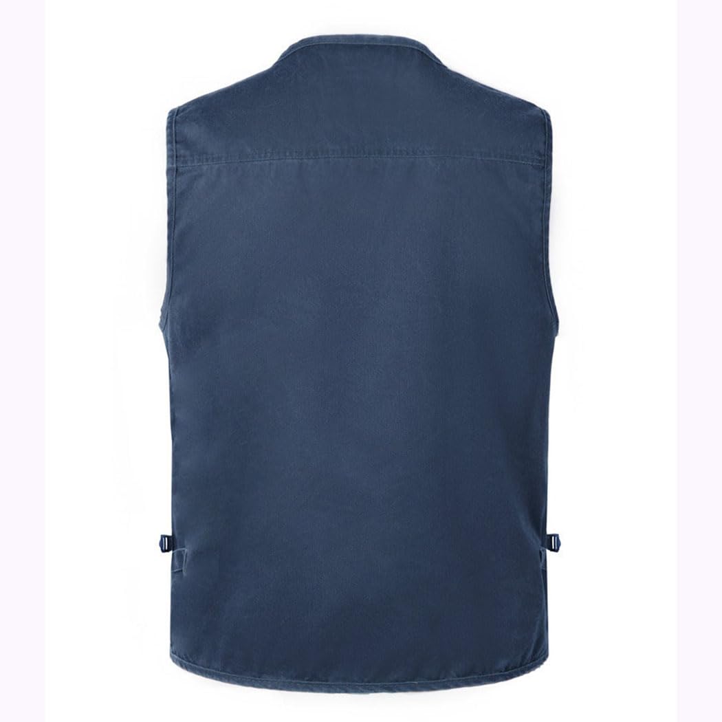 Homme Multi-Poches Gilet de Pêche Gilet de Plein Air Veste sans Manches Bleu