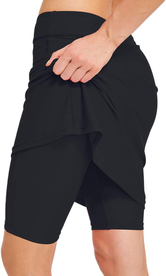 Micosuza Womens Skirted Swim Short Sun Protective UPF 50+ Swimming Bottom with Attached Skirt