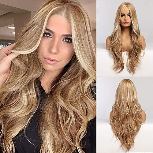 BooYoor Long Wavy Blonde Wig Synthetic Wigs for Women Middle Part Curly Blonde Wigs Natural Looking Silk Fully Heat Resistant Synthetic Wig for Daily Party Use Cosplay 26 Inch