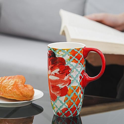 DUSVALLY Red Floral Coffee Mug 17oz - Morning Ritual Essential with Leak Proof Lid, Perfect for Commute Office Desk & Garden Tea Time - Image 2