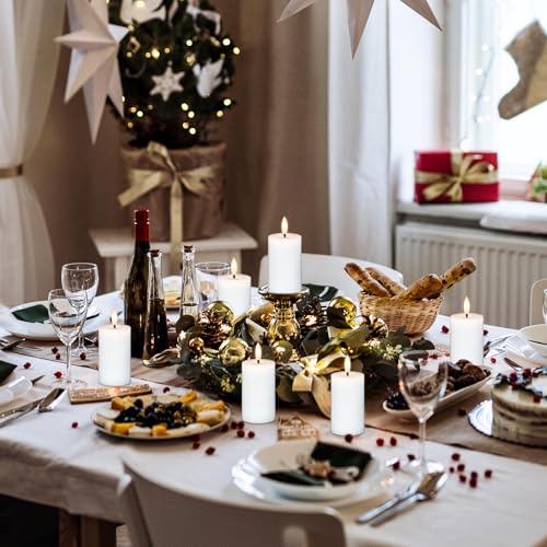 Image of 4.5 inch Flameless LED Pillar Candles with 10-Key Remote and Timer 6 Pack Small White Real Wax Battery Operated Candles 3D Wick Flickering Warm Light Wedding Dinner Holiday Decor