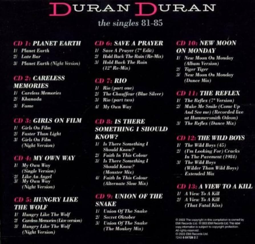DuranDuran Singles Box Set 1と2セット Duran Duran – The Singles 81-85 – Box Set (Compilation): 13
