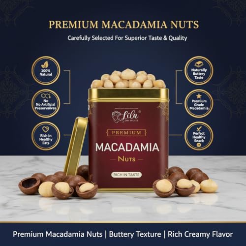Image of LILA DRY FRUITS Macadamia Nuts 275 Grams Whole Crunchy Buttery Taste Healthy Snack Rich in Fiber Protein Energy Boosting Nut for Daily Diet Keto Friendly Dry Fruit Snack Perfect for Gifting