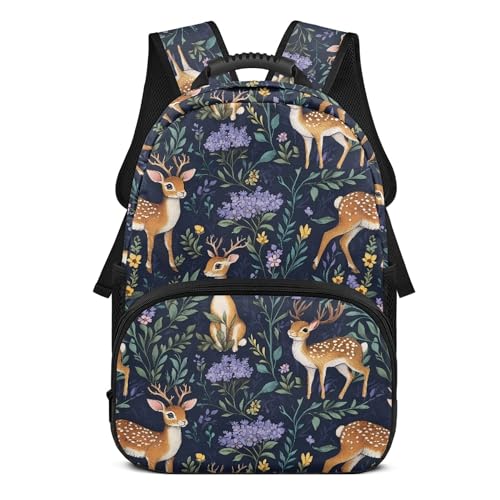Large Capacity School Backpack for Boys Girls Deer Backpacks Ages 6-8 8-12 17 Inch Book Bags for Back To School Elementary Student Backpack