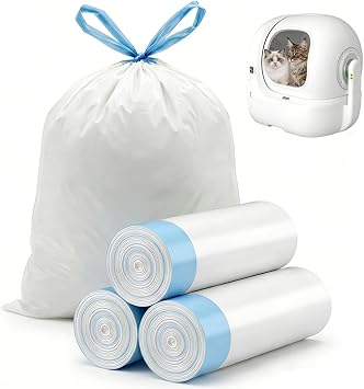 45 Pcs Cat Litter Tray Liners, Litter Bags with Drawstring | Heavy Duty Tear-Resistant Scratch Resistant Leak-Proof Liner for Self Cleaning Litter Box, 3 Rolls 45X50CM