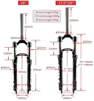 Mountain Bike Hydraulic Suspension Fork 26 Inch, Aluminum Alloy 28.6mm Shoulder Lock Out Downhill Travel 110mm