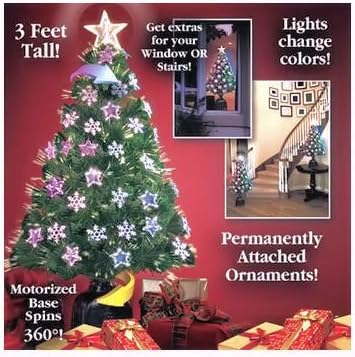 36" ROTATING COLOR CHANGING CHRISTMAS TREE WITH ORNAMENTS AND STAR TREE TOPPER