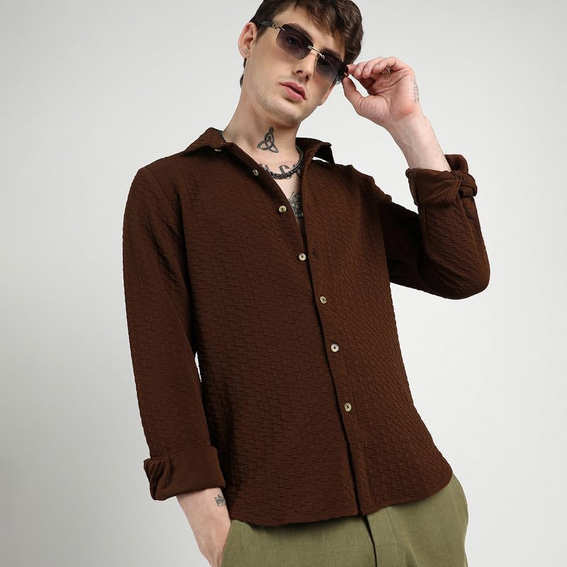 Image of CAHOOT Men'sTartan Plaid Shirt for Casual Wear | Spread Collar | Long Sleeve | Button Closure | Shirt Crafted with Comfort Fit for Everyday Wear