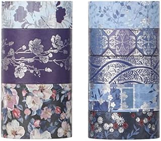 Armelaudin Washi Tape Set 8 Rolls-30/15 mm Wide,Elegance in Blue Theme,Floral Masking Tape (4m) Decorate Your Scrapbook,DIY,Scrapbooking Supplies,Gift Wrapping,Bullet Journal,Kawaii Stationery