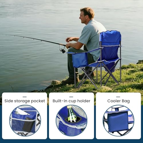 SILLA PLEGABLE DE CAMPING PARA EXTERIOR SAILARY, CAPACIDAD 500 LIBRAS, RESPALDO ALTO, COLOR AZUL, PAQUETE DE 2 miniatura 5