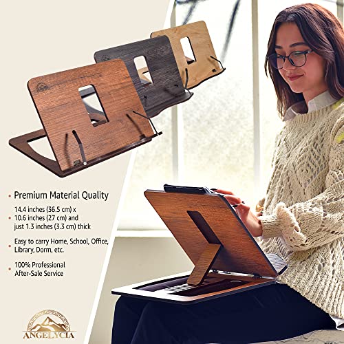 Angelycia Wooden Book Stand For Reading, Handmade, Foldable Recipe Cookbook Tablet Pc Holder Adjustable Height Resting Reader Display, Textbook Magazine Music Book Stand (Walnut) #TOP3