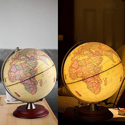 TTKTK Illuminated World Globe for Kids with Wooden Stand,Built in LED for Illuminated Night View Antique Globe lamp for Kids Home Décor and Office Desktop
