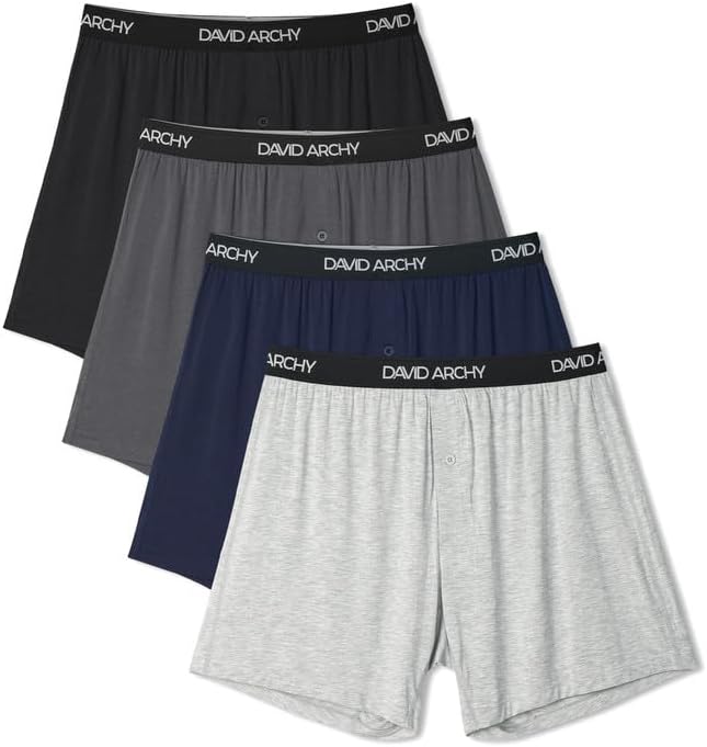 DAVID ARCHY Men’s Underwear Boxer Shorts Rayon Made From Bamboo Breathable Boxers for Men with Soft Stretch Waistband 4 Pack